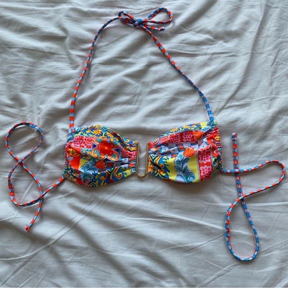 Other - Colorful Floral Bikini Top with Center Ring